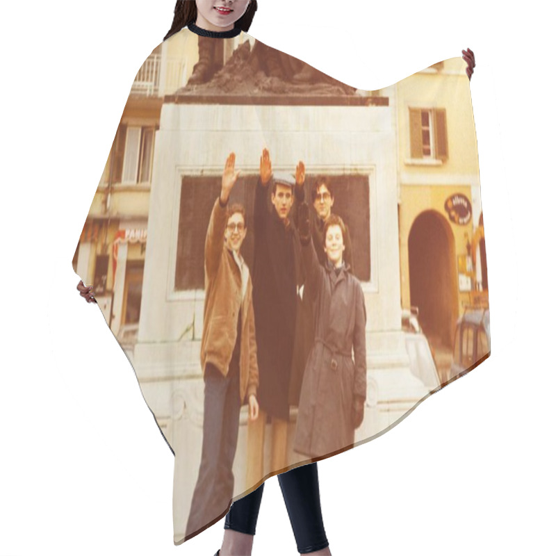 Personality  Rome, Italy May 1964: Four Young Italian Students Doing The Roman Salute In A City Square In Front Of A Monument In The Seventies Hair Cutting Cape