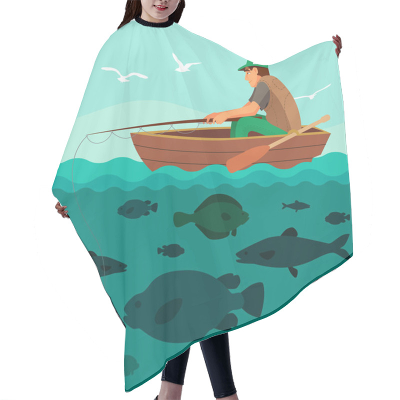 Personality  Man Fishing On Boat Hair Cutting Cape