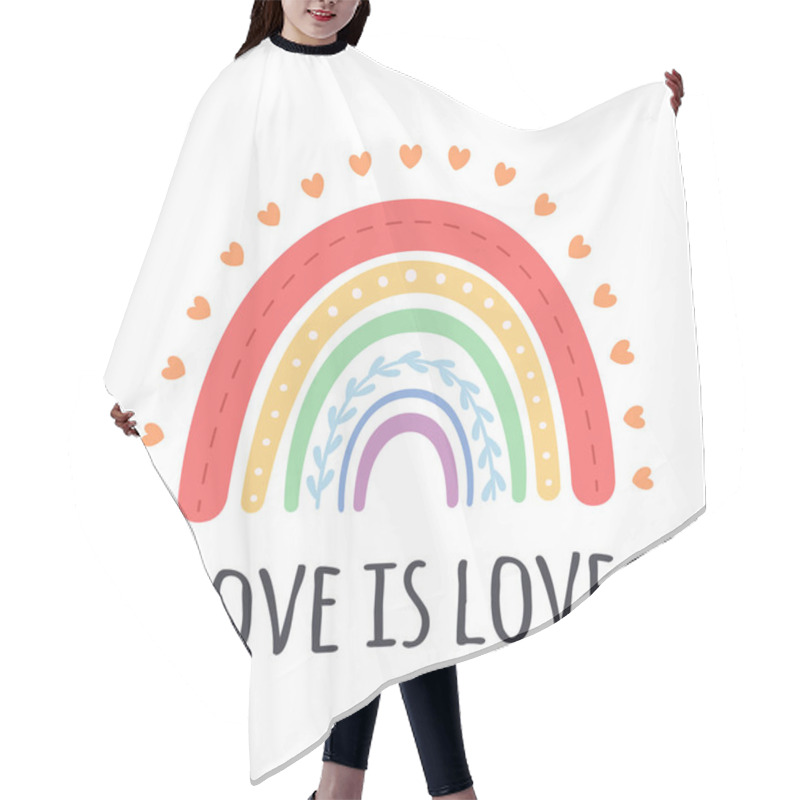 Personality  Colorful LGBT Rainbow With Hearts. Love Is Love. Romantic, Love And Valentine's Day Concept. Vector Illustration Hair Cutting Cape