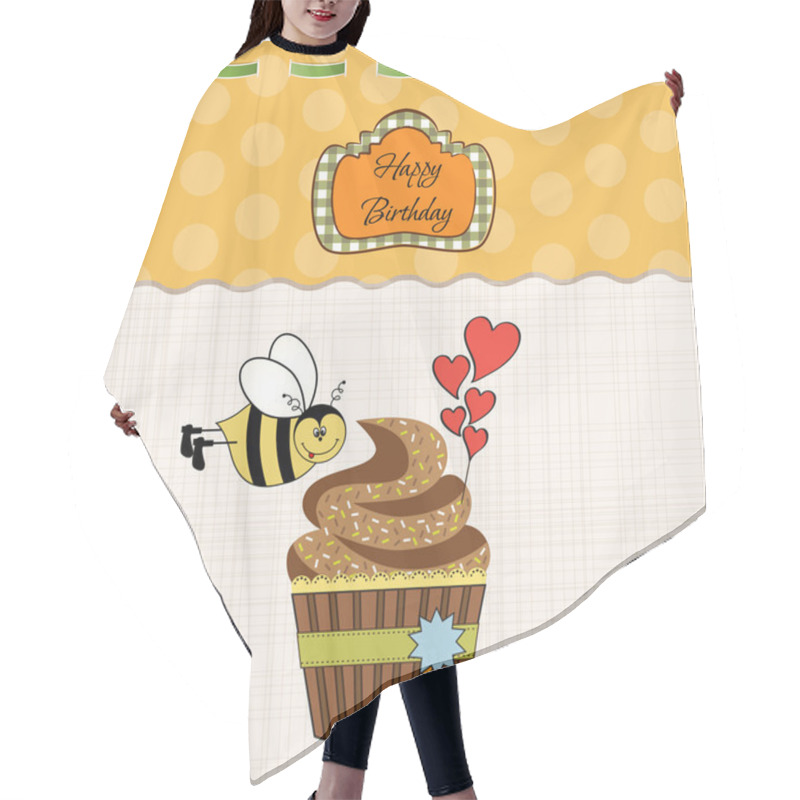 Personality  Birthday Greeting Card With Cupcake And Funny Bee Hair Cutting Cape