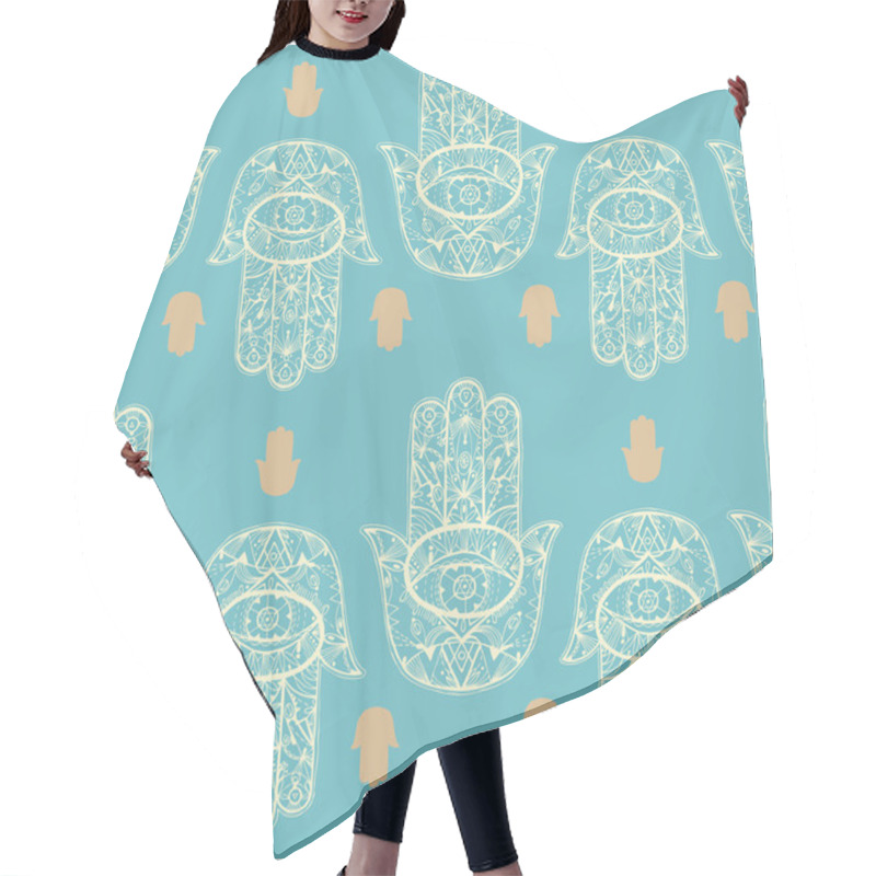 Personality  Hamsa Hand Seamless Pattern. Hair Cutting Cape