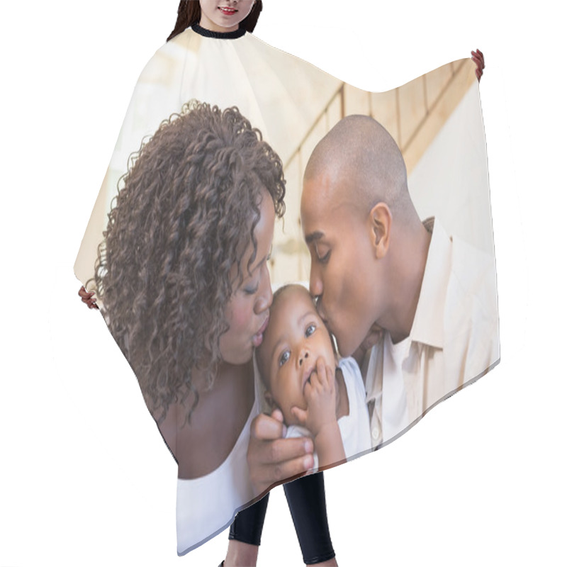 Personality  Happy Young Parents Spending Time With Baby On The Couch Hair Cutting Cape