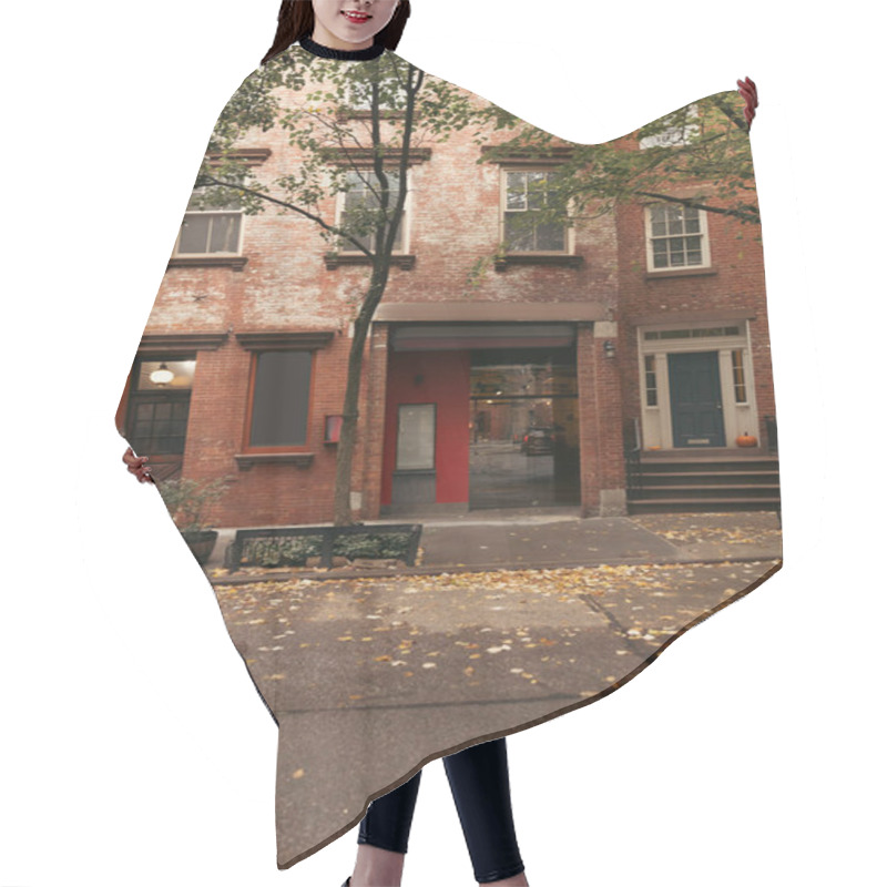 Personality  Fallen Leaves On Road On Urban Street In New York City Hair Cutting Cape