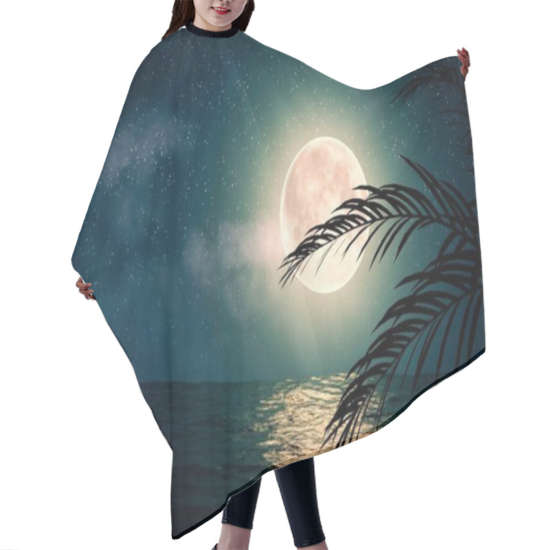 Personality  Sea With Stars And Full Moon 3d Illustration Hair Cutting Cape