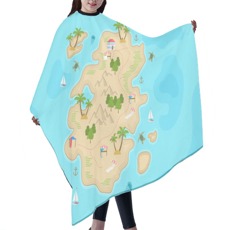 Personality  Pirate Fantasy Cartoon Island Map. Vector Treasure Island. Hair Cutting Cape