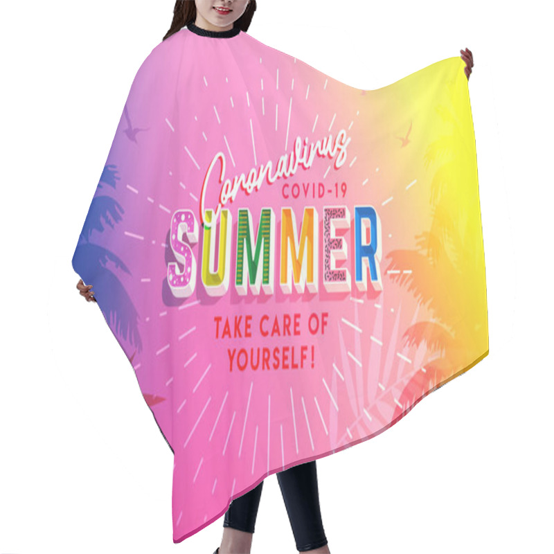 Personality  Summer Postcard. It's Summer Time. Hot Summer Banner. Trendy Texture. Season Vocation, Weekend, Holiday Logo. Summer Time Wallpaper. Happy Shiny Day. Modern Vector Lettering. Fashionable Styling.  Hair Cutting Cape