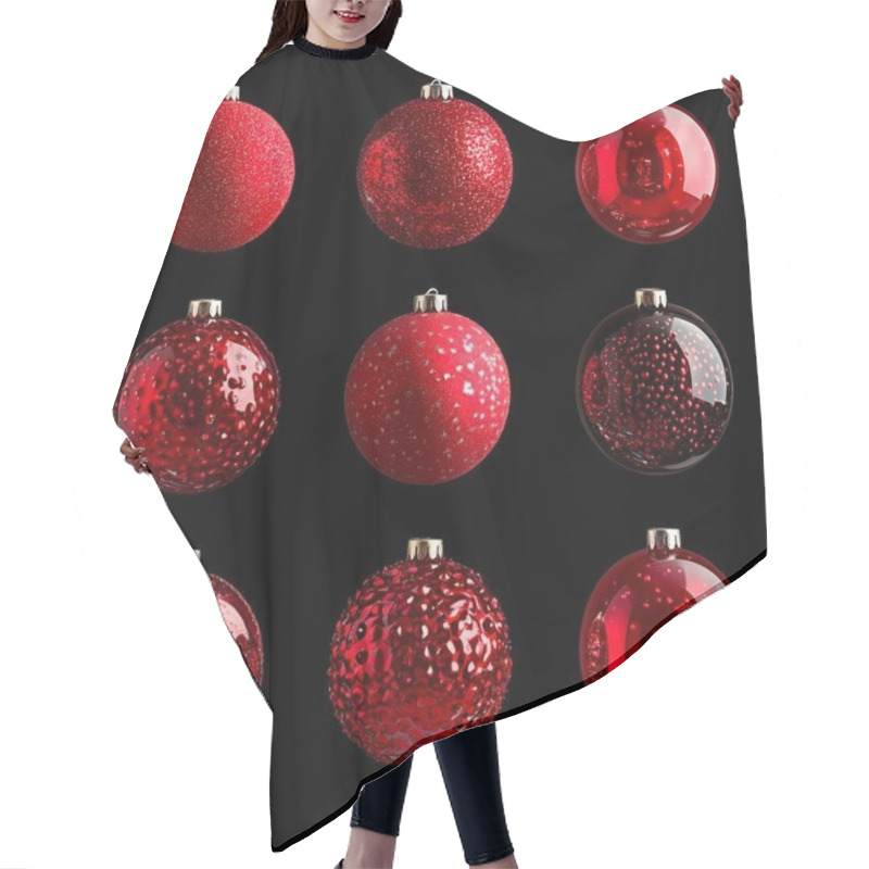 Personality  Nine Festive Red Christmas Baubles On A Black Background. Hair Cutting Cape