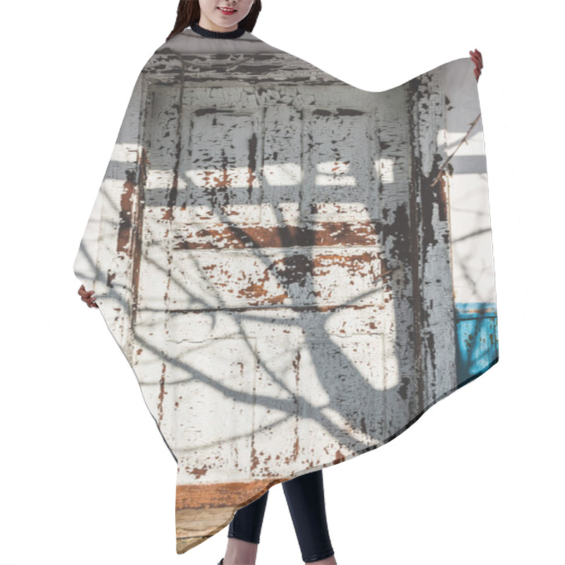 Personality  Tree Shadow On Old Weathered Wooden Door  Hair Cutting Cape