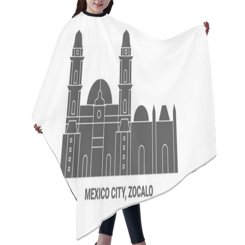 Personality  Mexico City, Zocalo Travel Landmark Line Vector Illustration Hair Cutting Cape