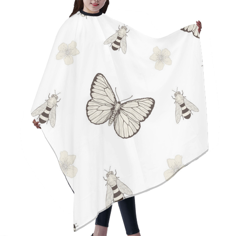 Personality  Flowers And Insects Seamless Pattern Hair Cutting Cape