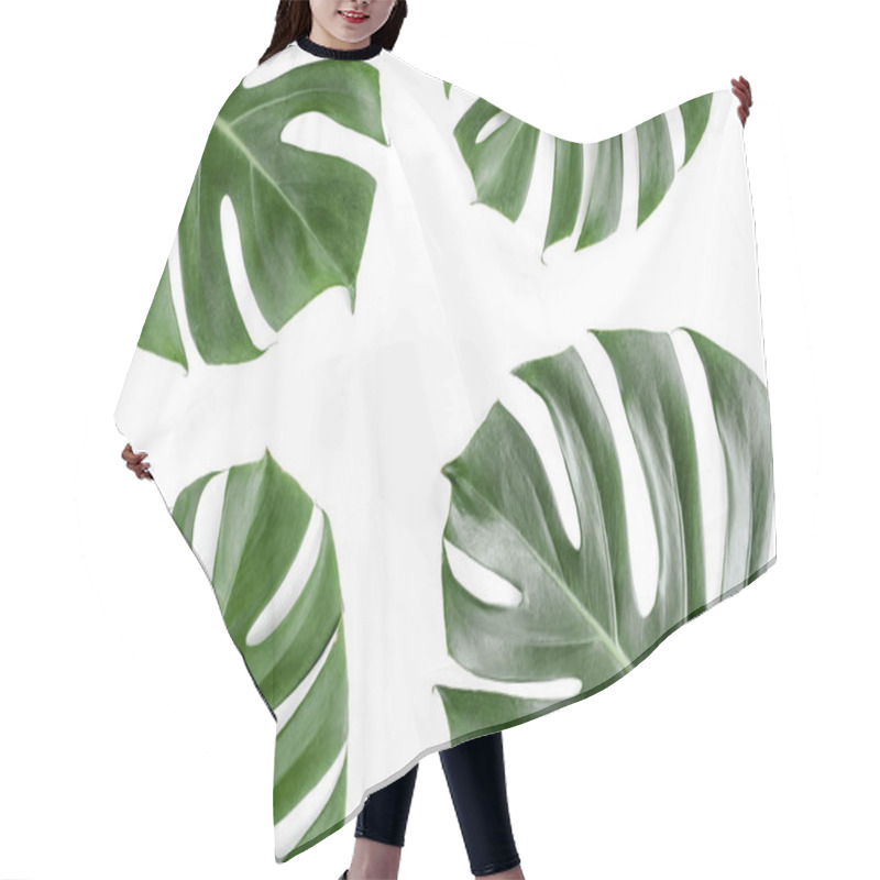 Personality  Tropical Leaves Monstera On White Background. Flat Lay, Top View Hair Cutting Cape