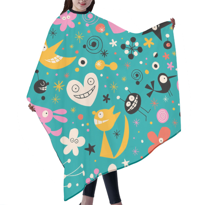 Personality  Fun Cartoon Characters Seamless Pattern Hair Cutting Cape