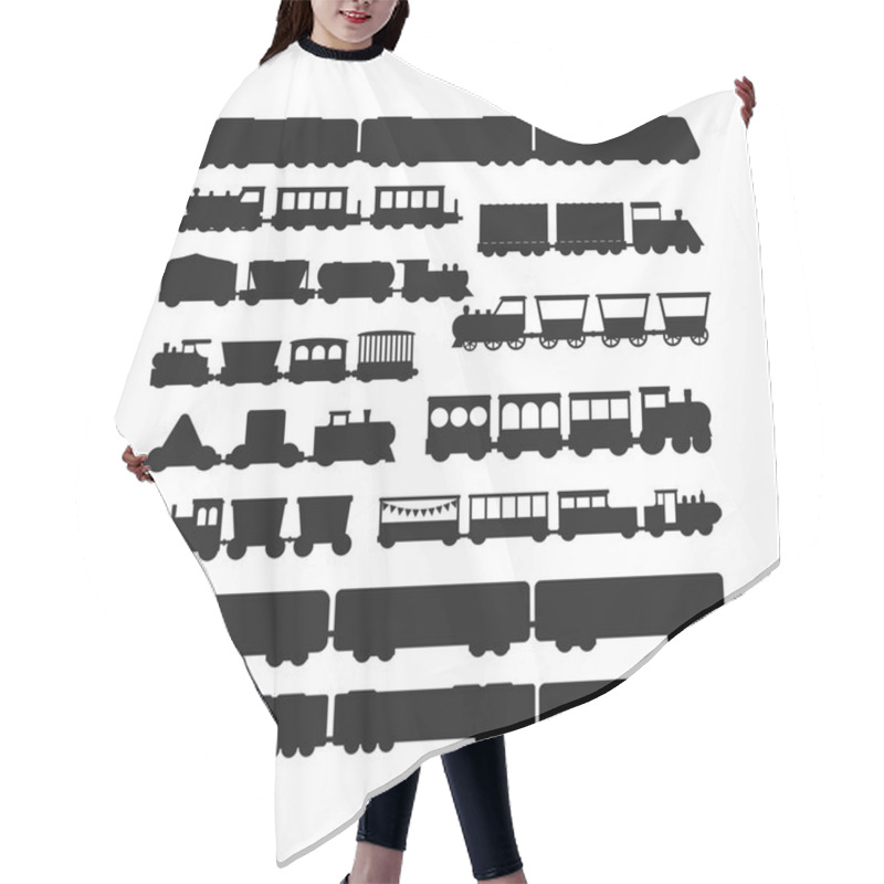 Personality  Set Vector Black Silhouette Silhouettes Of Trains. Hair Cutting Cape