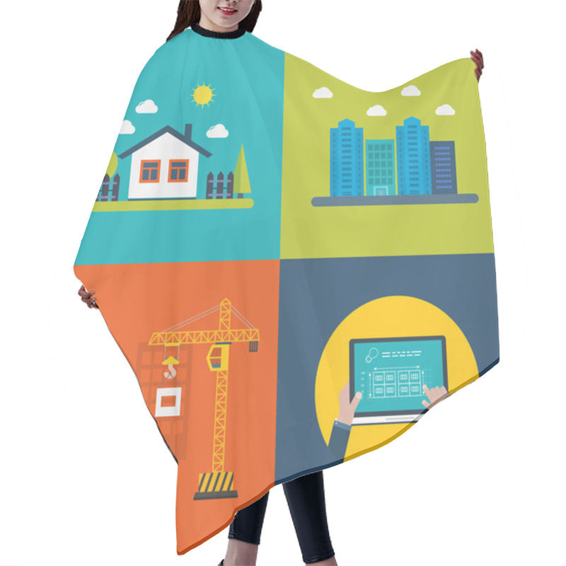 Personality  Building Construction Icons Set Hair Cutting Cape