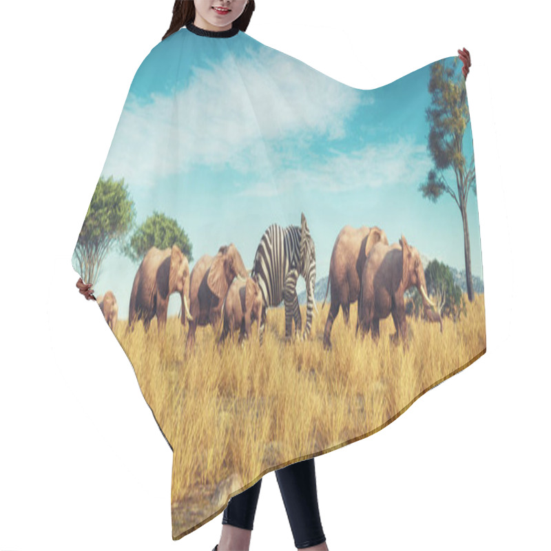 Personality  Elephant With A Zebra Skin Into A Crowd . Think Outside The Box Concept . This Is A 3d Render Illustration Hair Cutting Cape