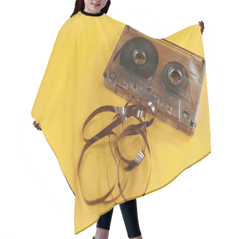 Personality  Vintage Old Film Music Cassette On A Yellow Background, Background Music, Music Lovers Hair Cutting Cape