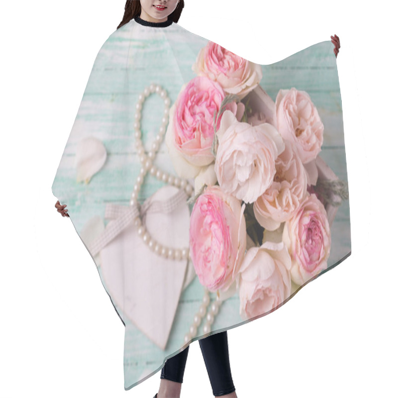 Personality  Pink Roses In Wooden Pot Hair Cutting Cape