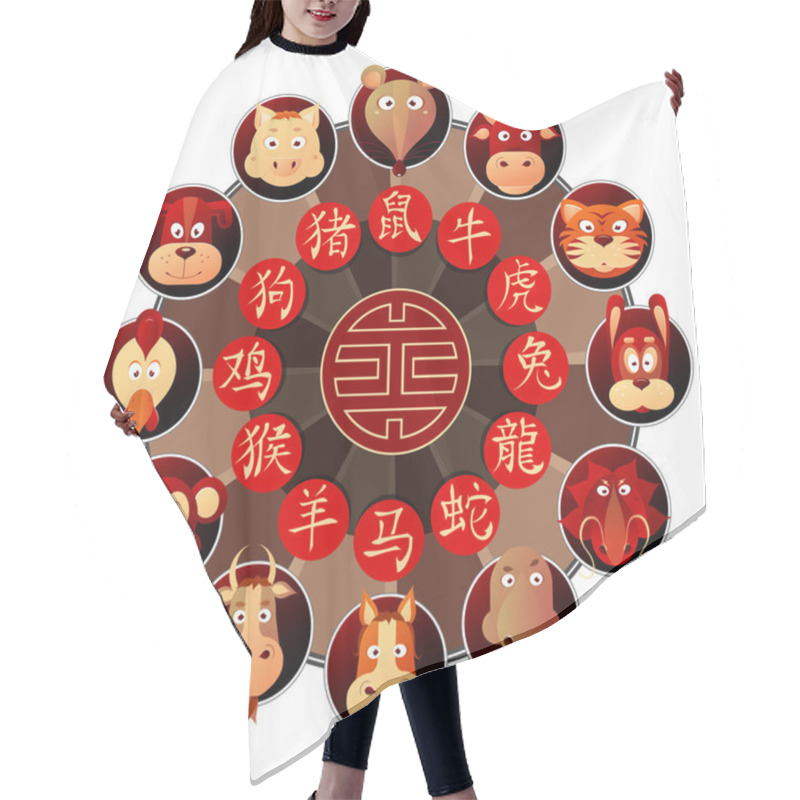 Personality  Chinese Zodiac Wheel With Cartoon Animals Hair Cutting Cape