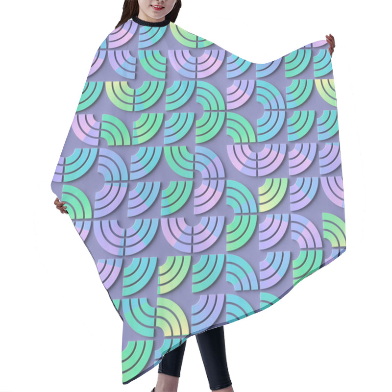 Personality  Pattern Of Interlocking Abstract Shapes Resembling Stylized Waves With Neon Gradient. Color Palette With Shades Of Purple, Blue, Green. 3d Rendering Digital Illustration Hair Cutting Cape