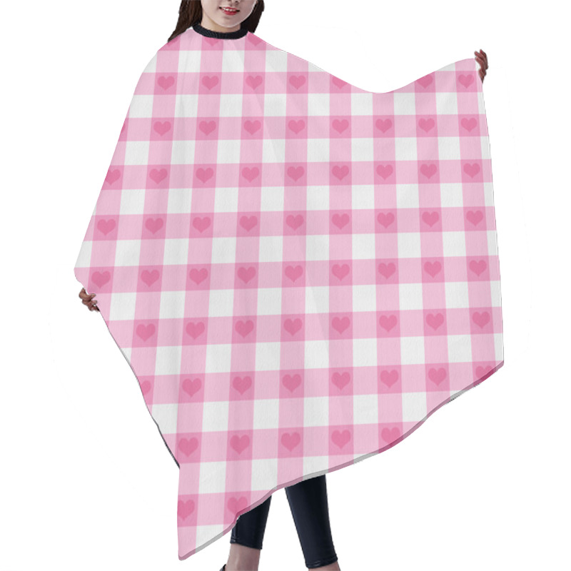 Personality  Pink Gingham Fabric With Hearts Background Hair Cutting Cape