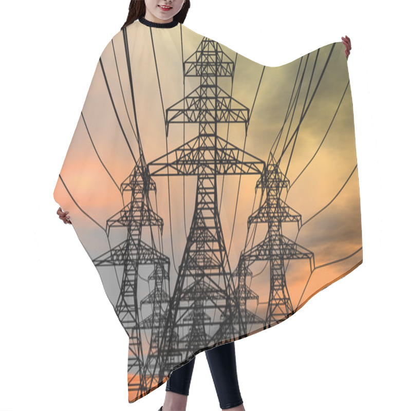 Personality  Energy Towers On An Electric Sky Background. 3D Rendered Image. Hair Cutting Cape