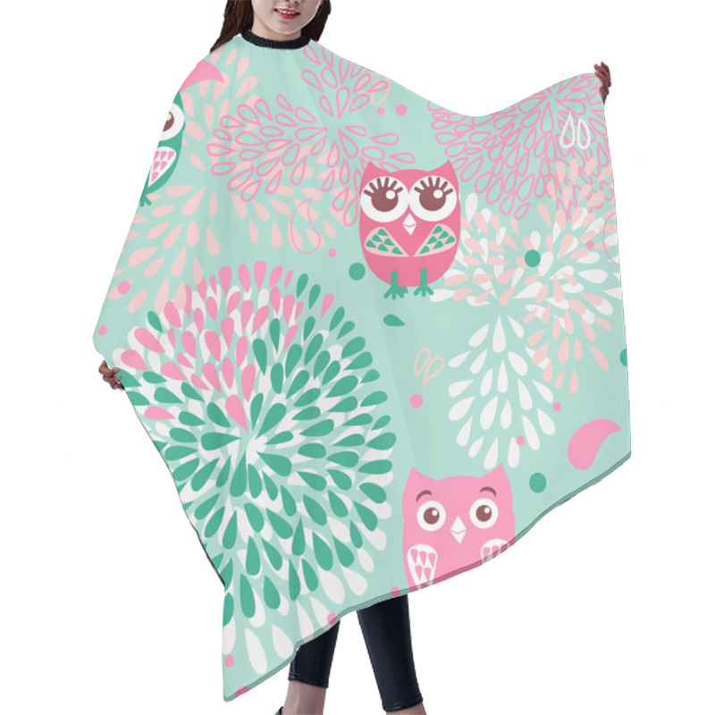 Personality  Owls And Flowers Seamless Pattern Hair Cutting Cape