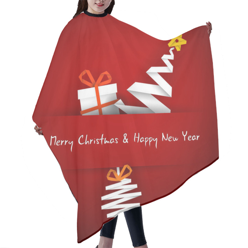 Personality  Simple Vector Red Christmas Card With Gift, Tree And Bauble Hair Cutting Cape