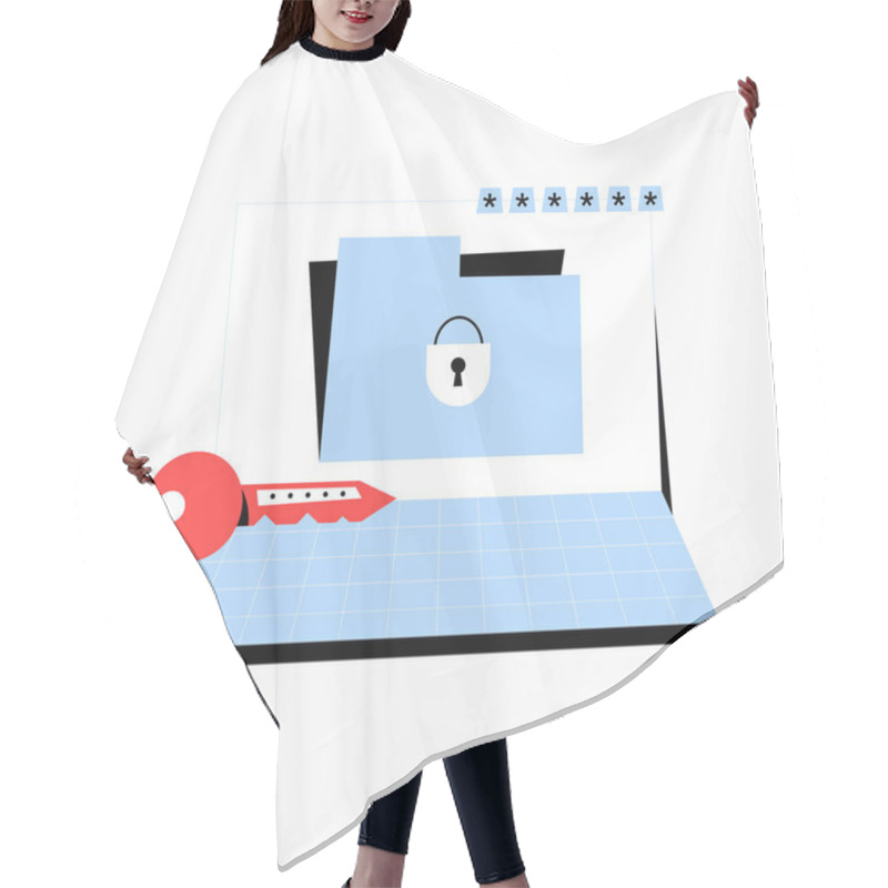 Personality  Laptop Screen Displaying Locked Folder, Password Input, And Security Key, Symbolizing Secure Login, Online Privacy, And Data Protection For Cybersecurity. Hair Cutting Cape