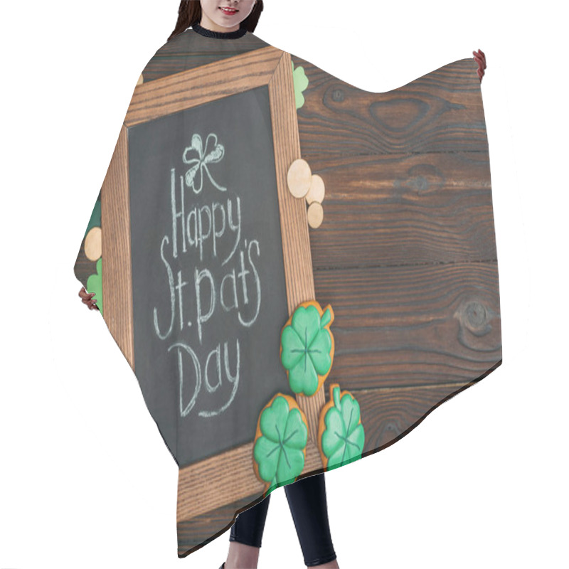 Personality  Close-up View Of Wooden Frame With Happy St Patricks Day Inscription And Golden Coins On Table Hair Cutting Cape