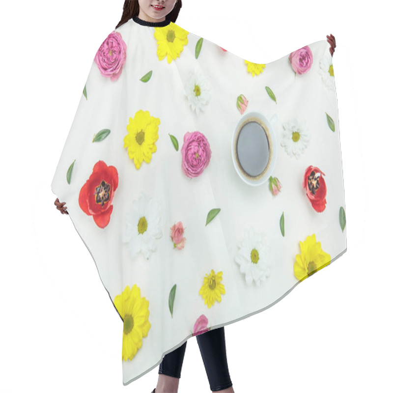 Personality  Beautiful Flowers And Cup Of Coffee Hair Cutting Cape