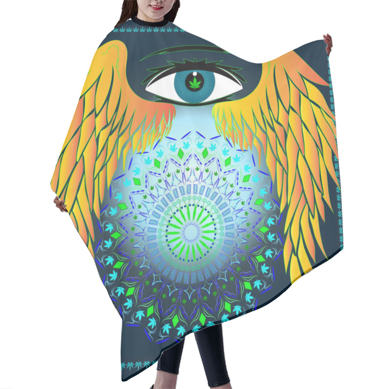 Personality  Eye, Wings, Marijuana Leaves And Mandala Hair Cutting Cape