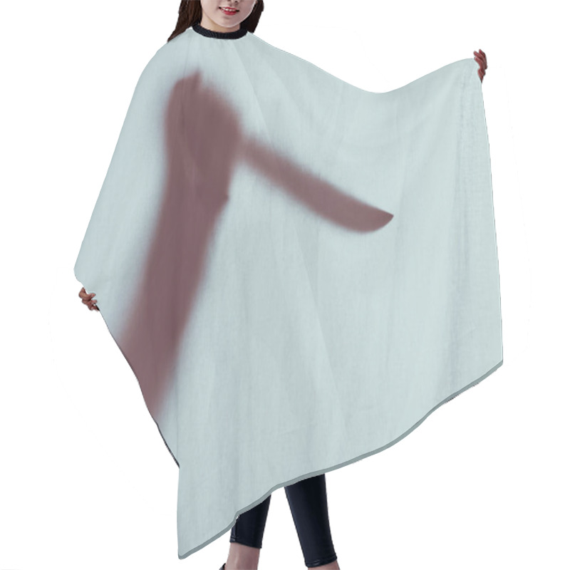 Personality  Scary Blurry Silhouette Of Person Holding Knife Behind Veil  Hair Cutting Cape