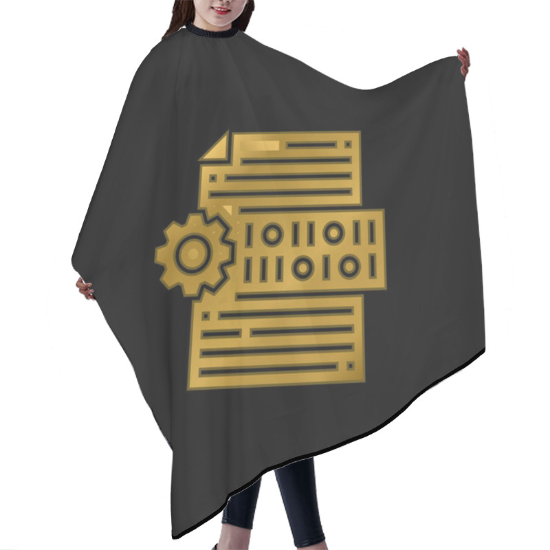 Personality  Binary Code Gold Plated Metalic Icon Or Logo Vector Hair Cutting Cape