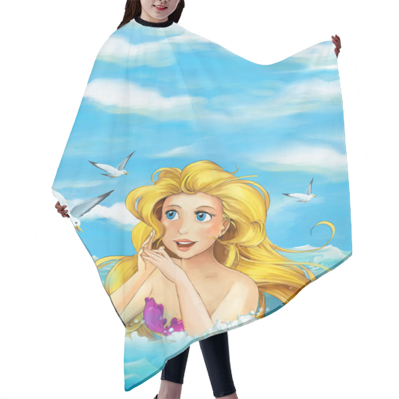 Personality  Cartoon Fantasy Scene Of Swimming Mermaid Hair Cutting Cape