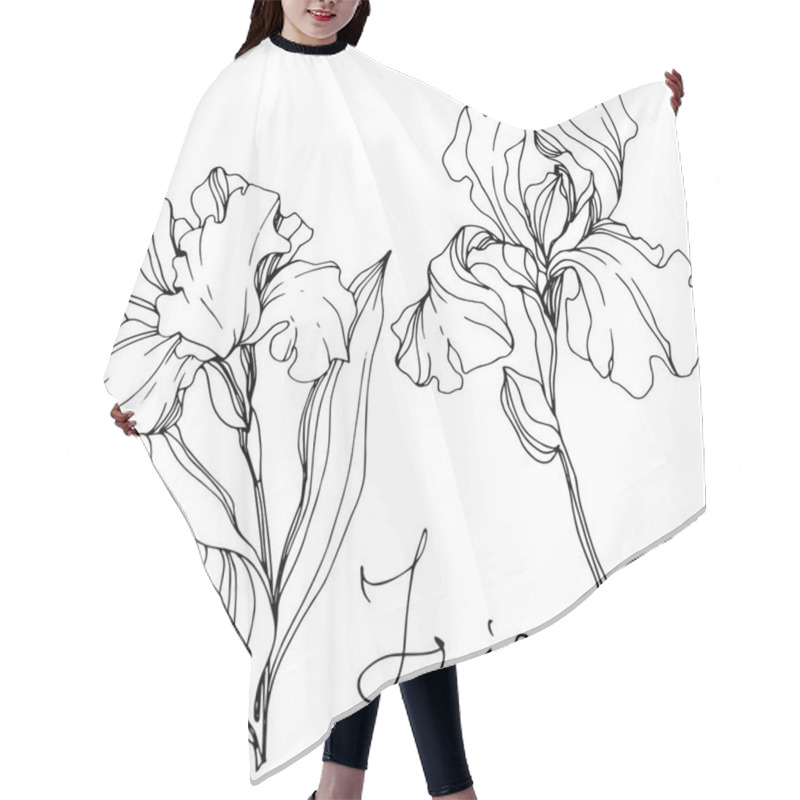 Personality  Vector Irises Isolated On White. Black And White Engraved Ink Art With 'iris' Lettering Hair Cutting Cape