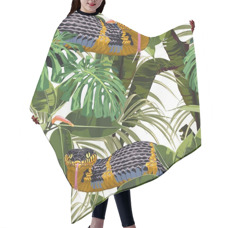 Personality  Hawaiian Print Seamless Pattern With Bright Snakes Among Tropical Leaves On White Background   Hair Cutting Cape