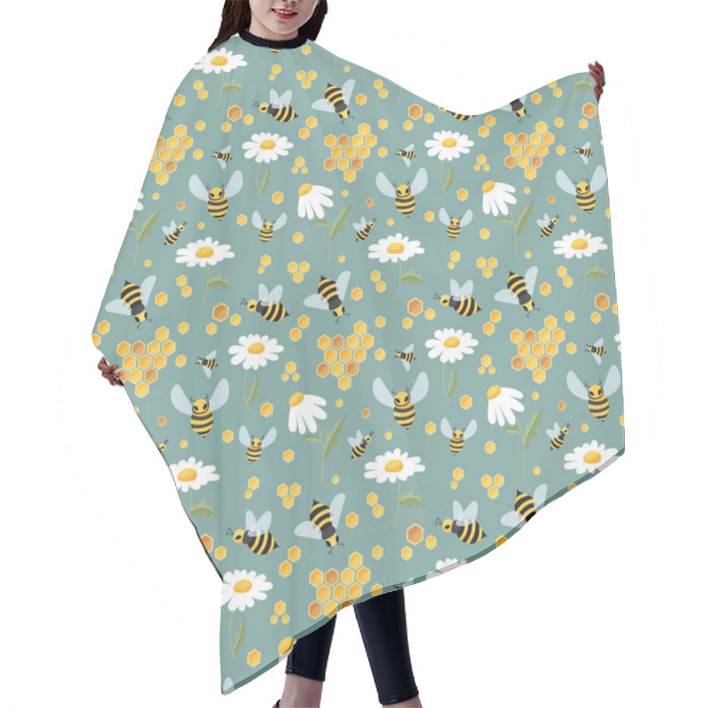 Personality  Bee And Camomile Seamless Pattern. Beehive, Daisies, Bees, Honey And Honeycombs In A Kids Pattern. Seamless Is Suitable For Print, Fabric, Wrapping Paper, Bar And Menu Decoration. Hair Cutting Cape