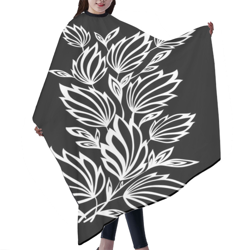 Personality  Beautiful Monochrome Black And White Flowers And Leaves Isolated.  Hair Cutting Cape