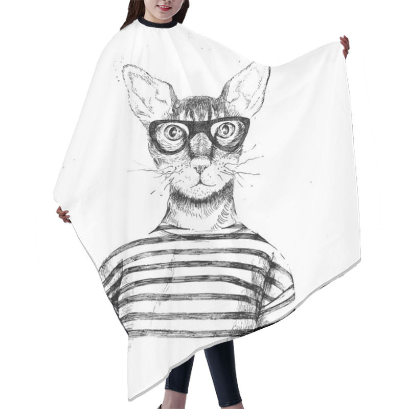 Personality  Hand Drawn Dressed Up Hipster Cat  Hair Cutting Cape