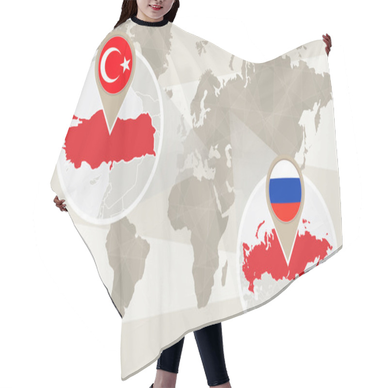 Personality  World Map Zoom On Turkey, Russia Hair Cutting Cape