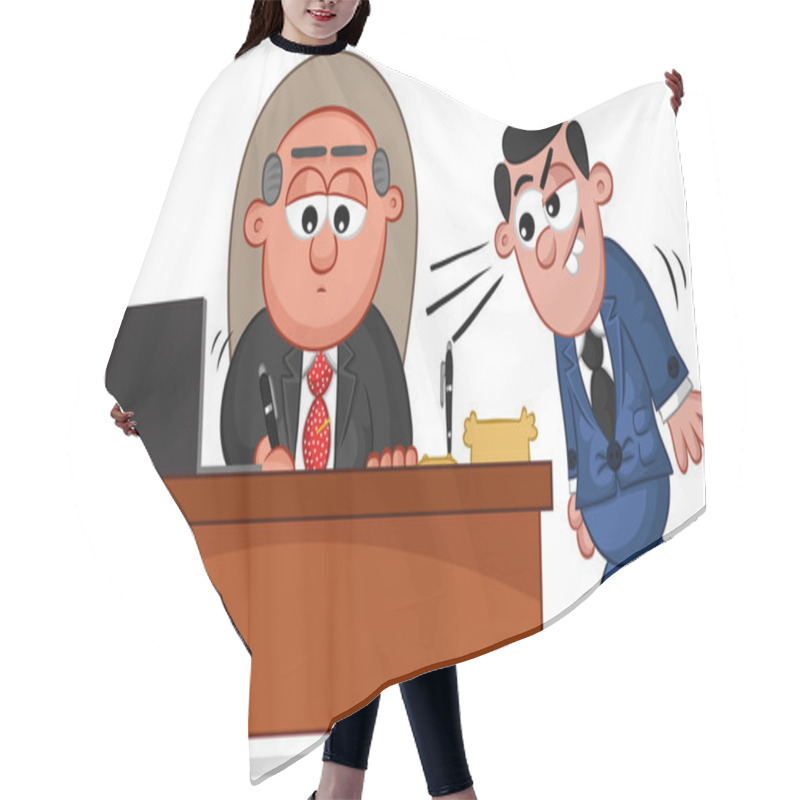 Personality  Business Cartoon - Boss Man Signing Papers With Employee Hair Cutting Cape