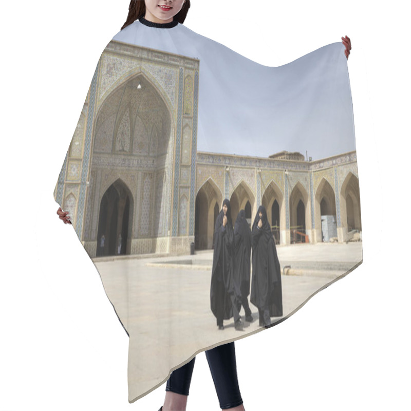 Personality  Iranian Women Wearing Black Islamic Dresses In Inner Courtyard Mosque, Shiraz, Iran Hair Cutting Cape