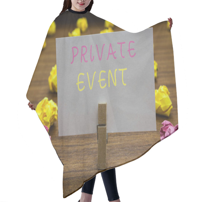 Personality  Handwriting Text Writing Private Event. Concept Meaning Exclusive Reservations RSVP Invitational Seated Clothespin Holding White Paper Note Crumpled Papers Several Tries Mistakes. Hair Cutting Cape