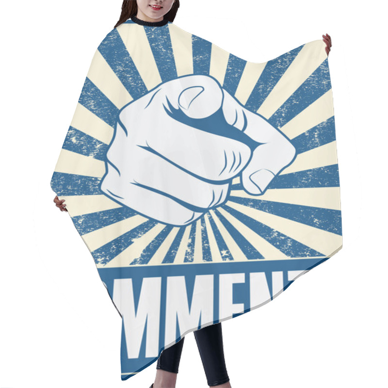 Personality  Motivational Poster Design With Hand Pointing At You Or The Viewer Exclamation. Hair Cutting Cape