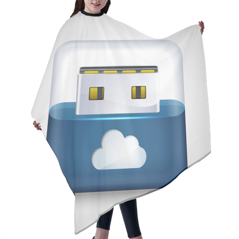 Personality  USB Flash Drive With Cloud. Vector Illustration. Hair Cutting Cape