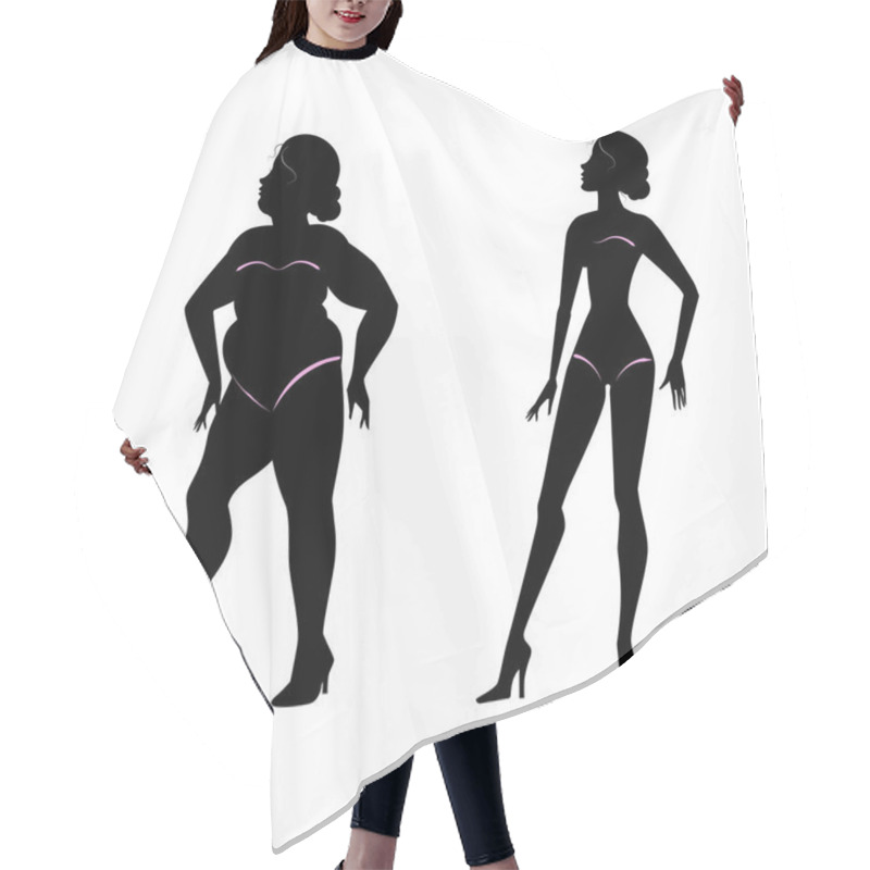 Personality  Fat Woman And Slender Woman Silhouettes. Healthy And Unhealthy Lifestyle Hair Cutting Cape