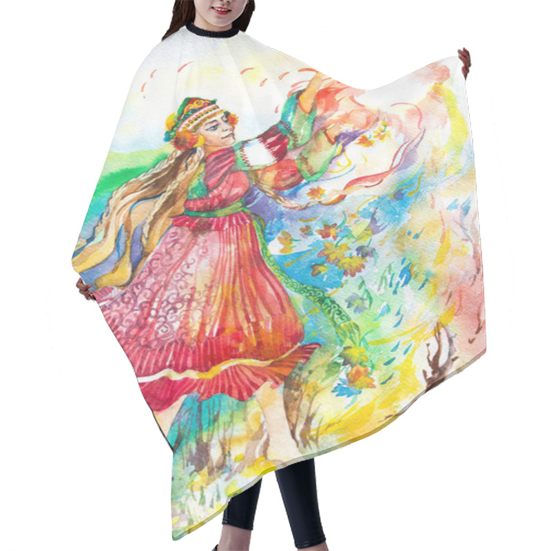 Personality  A Girl In A Full-length Slavic Costume. Symbol Of Summer And Spring.Watercolor Painting. Drawing With Water-based Paint. To Decorate Your Interior And Text.Colorful Illustration For Printing.Female Holiday.Mother's Day.A Beautiful, Inspiring Woman. Hair Cutting Cape