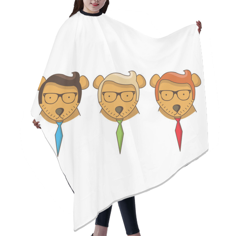 Personality  Illustration Set Hipster Bear. Vector Hair Cutting Cape