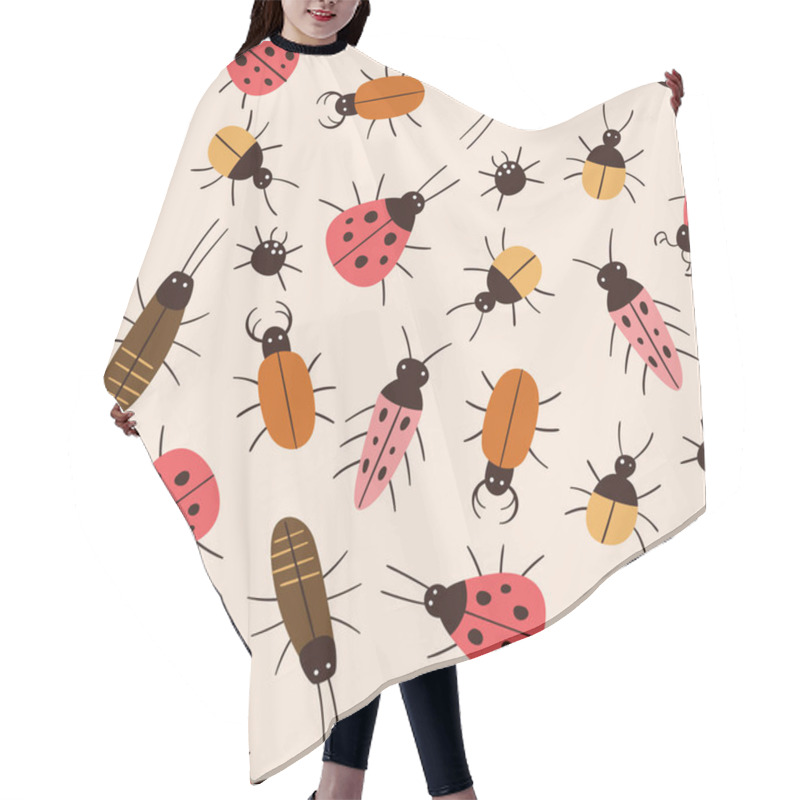 Personality  Tiny Bugs Seamless Pattern. Cute Small Insects Repeat Pattern Isolated On Cream Color Background. Square Design. Vector Illustration. Hair Cutting Cape