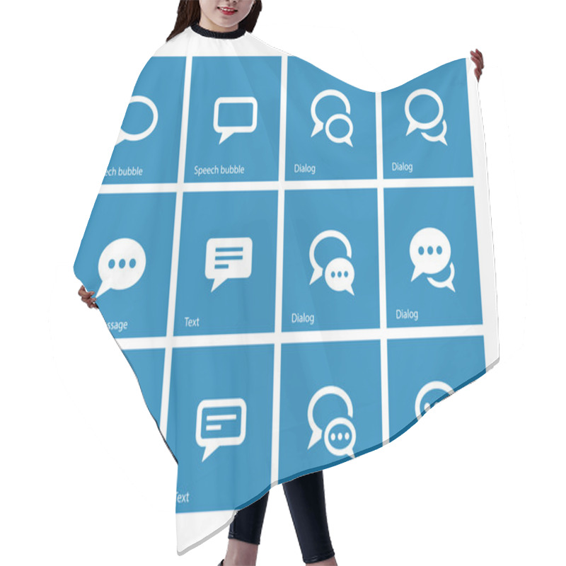 Personality  Speech Bubble Icons On Blue Background. Hair Cutting Cape